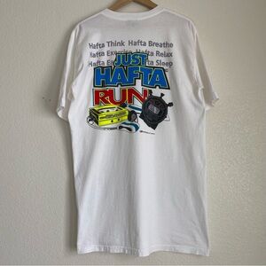 Vintage Just Hafta Run front and back printed t-shirt, white, L